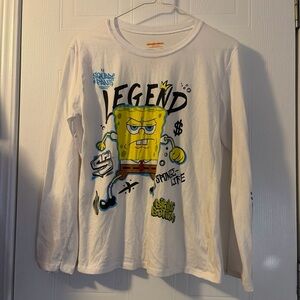 Nickelodeon SpongeBob Youth Size L White Graphic Print Long Sleeve T-Shirt